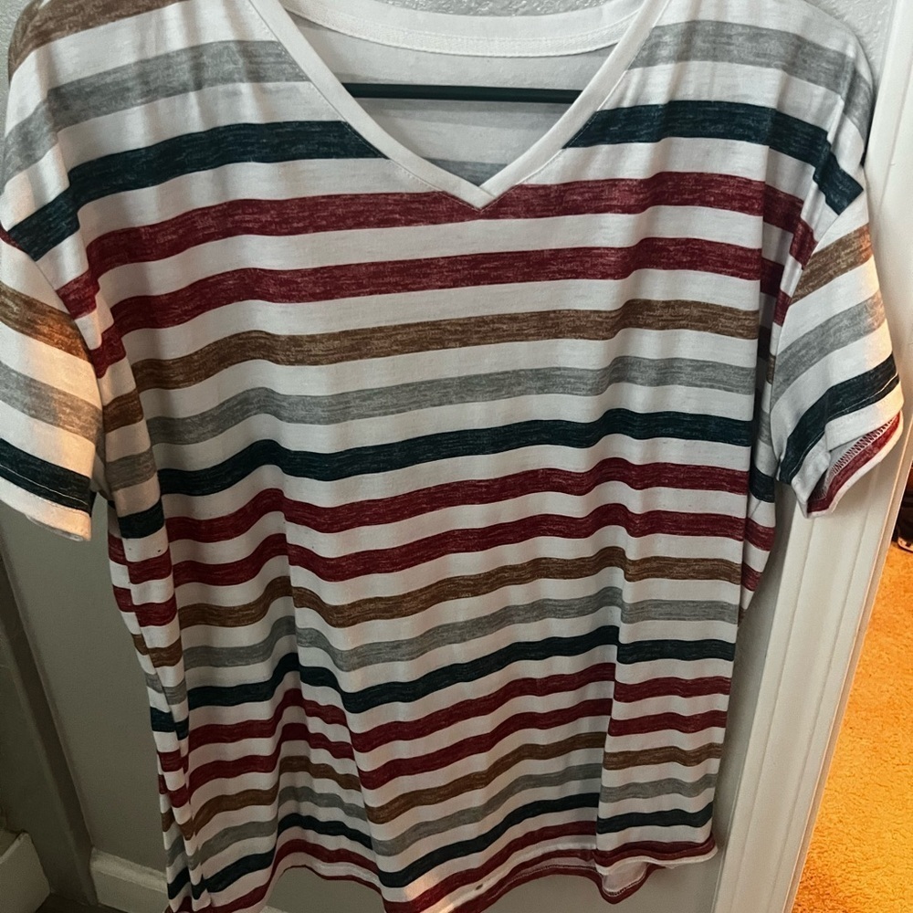 Multicolor Striped V-Neck Tee